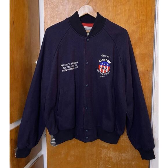 Vintage 1992 Bill Clinton Campaign Staff Wool Varsity Jacket Sz XL 90s Democrats - Picture 1 of 7